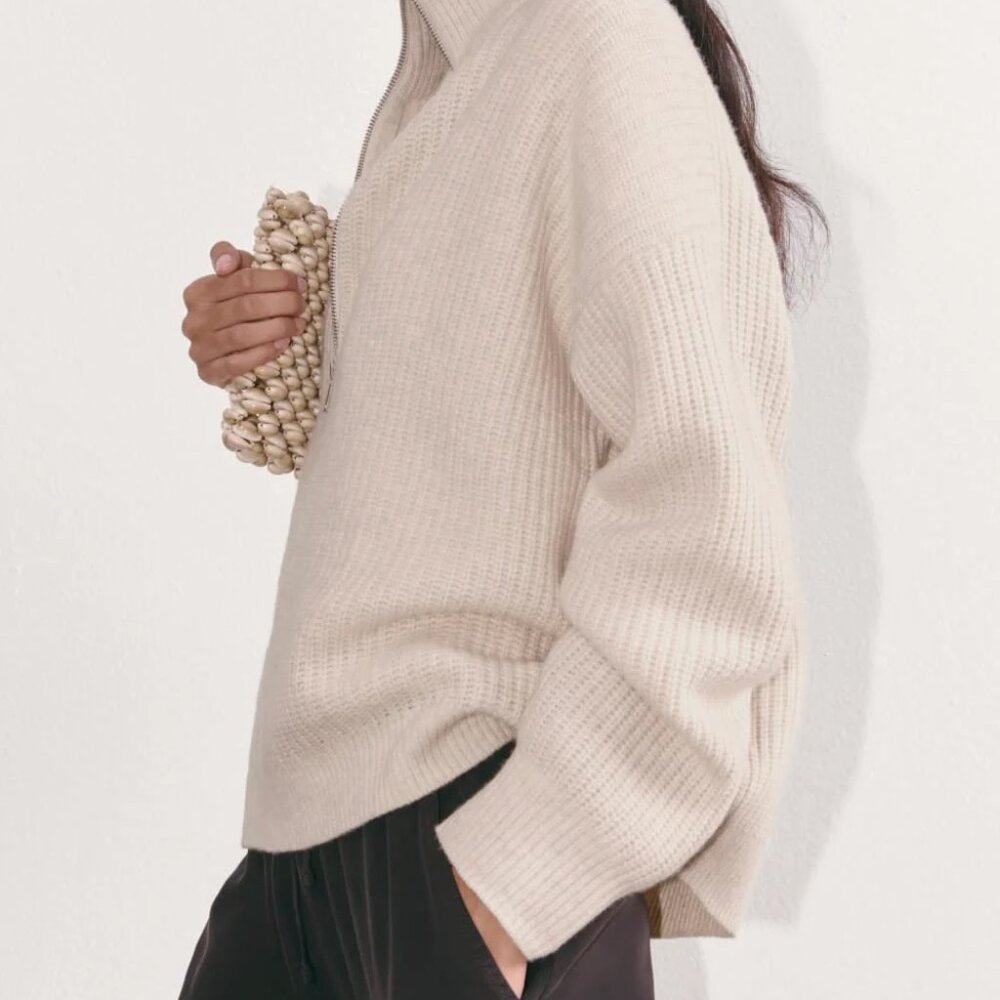 Everlane The Felted Merino Half Zip Sweater- White– Small – Like New - Picture 4 of 8